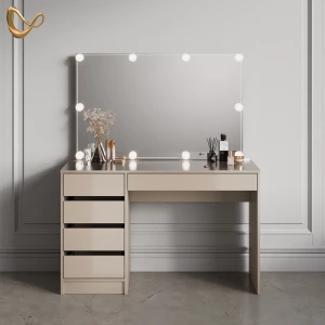 Schminktisch Imola Greige 120 cm mit LED-Kette livinity®
