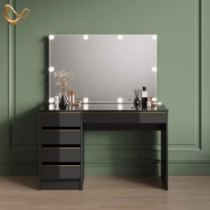 Schminktisch-Set  Imola Schwarz/Gold 120 cm mit LED Beleuchtung livinity®