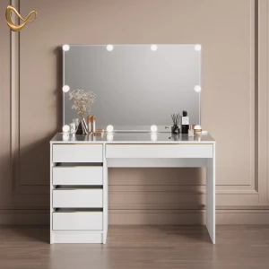 Schminktisch Imola Weiß/Gold 120 cm mit LED Beleuchtung livinity®