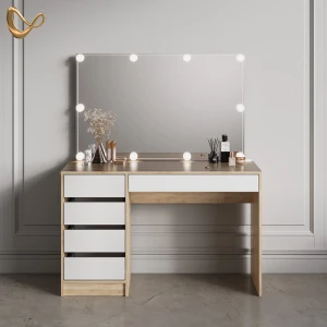 Schminktisch Imola Weiß/Sonoma 120 cm mit LED Beleuchtung livinity®