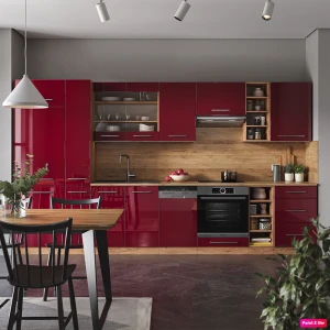 Küchenzeile Fame-Line Bordeaux Hochglanz/Goldkraft Eiche 355 cm , AP Anthrazit livinity®