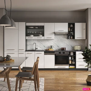 Küchenzeile Fame-Line Weiß Hochglanz/Anthrazit 355 cm , AP Marmor livinity®