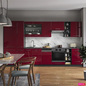 Küchenzeile Fame-Line Bordeaux Hochglanz/Anthrazit 355 cm , AP Marmor livinity®