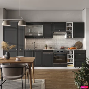 Küchenzeile Fame-Line Anthrazit-Gold/Weiß 355 cm , AP Marmor livinity®