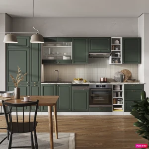 Küchenzeile Fame-Line Grün-Gold Landhaus/Weiß 355 cm , AP Marmor livinity®
