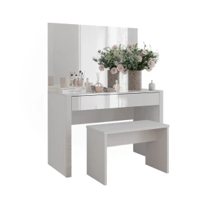 Schminktisch Annabelle Weiß Hochglanz/Weiß 110 cm mit Spiegel und Bank Vicco