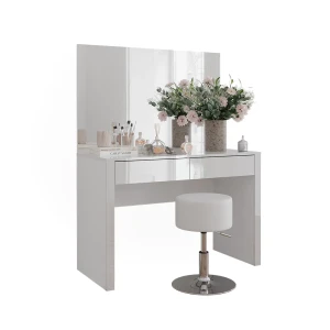 Schminktisch Annabelle Weiß Hochglanz/Weiß 110 cm mit Spiegel und Hocker Vicco