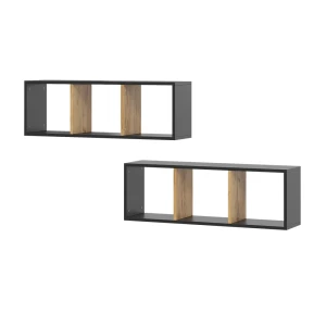 Væghylde Tomy Antracit/gylden eg 90 x 30 cm Sæt med 2 stk. Vicco