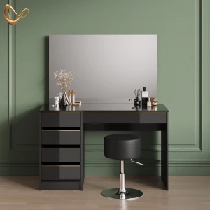 Schminktisch-Set Imola Schwarz/Gold 120 cm mit Hocker livinity®