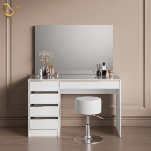 Schminktisch Imola Weiß/Gold 120 cm mit Hocker livinity®