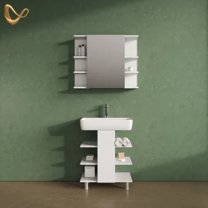 Badmöbel-Set Fucino Weiß 2 Teile, Waschbeckenunterschrank und Bad Spiegelschrank livinity®