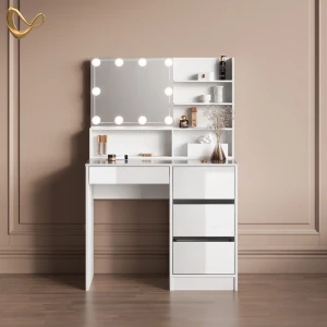 Schminktisch Imola Weiß 90 cm mit LED Beleuchtung, und Spiegelregal livinity®