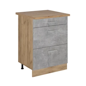 Küchenunterschrank R-Line Beton 60 cm mit Schubladen, AP Eiche Vicco