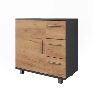 Underskab til håndvask Ilias Antracit/gylden eg 60 x 60.8 cm med dør og 3 skuffer Vicco