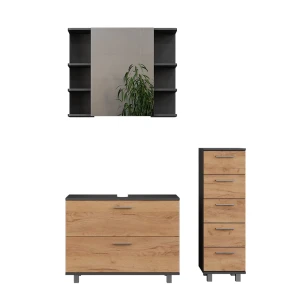 Kylpyhuonekalustesarja Ilias Goldkraft tammi/antrasiitti 3-osainen, perusyksikkö 80 cm Vicco