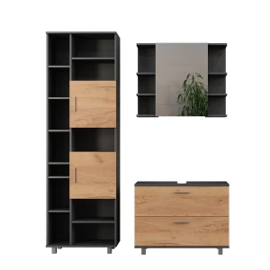 Conjunto de móveis de banheiro Ilias Carvalho Goldkraft/antracite 3 Teile, mit Hochschrank Vicco