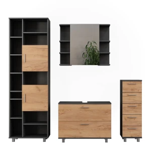 Conjunto de móveis de banheiro Ilias Carvalho Goldkraft/antracite 4 Teile, mit Hochschrank Vicco