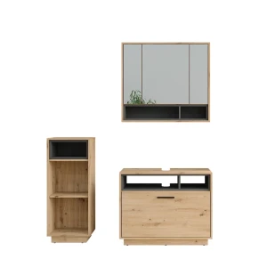 Ensemble de meubles de salle de bains Beatrice Chêne Artisan/Anthracite 3 pièces avec armoire de milieu Vicco