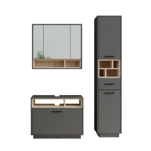Kylpyhuonekalustesarja Beatrice Anthracite/Sonoma 3 osaa korkean yksikön kanssa Vicco