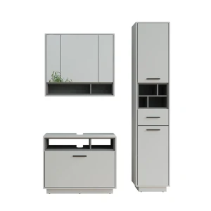 Badmöbel-Set Beatrice Cinza/antracite 3 Teile mit Hochschrank Vicco