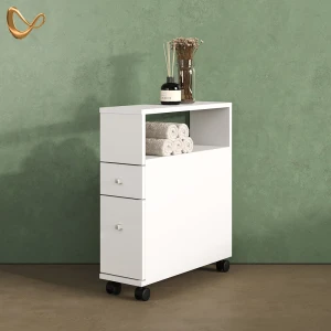 Badschrank Fucino Weiß 18 x 61.6 cm mit 2 Schubladen livinity®
