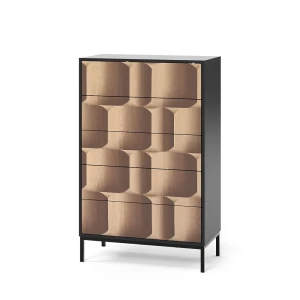 Kommode Eliza Sort/eg 76 x 120 cm med 5 skuffer Vicco