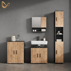 Badmöbel-Set Ronco Goldkraft Eiche/Anthrazit 4 Teile, mit Hochschrank und Kommode livinity®