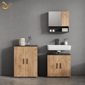 Badmöbel-Set Ronco Goldkraft Eiche/Anthrazit 3 Teile, mit Unterschrank 60 cm livinity®