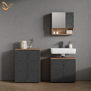 Badmöbel-Set Ronco Anthrazit mit Wabenstruktur 3 Teile, mit Unterschrank 60 cm livinity®