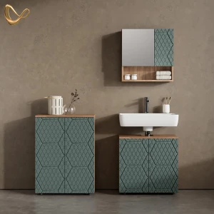 Badmöbel-Set Ronco Grün/Goldkraft Eiche 3 Teile, mit Unterschrank 60 cm livinity®