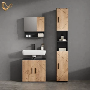 Badmöbel-Set Ronco Goldkraft Eiche/Anthrazit 3 Teile, mit Hochschrank livinity®