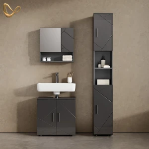 Badmöbel-Set Ronco Anthrazit Hochglanz 3 Teile, mit Hochschrank livinity®