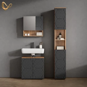 Badmöbel-Set Ronco Anthrazit mit Wabenstruktur 3 Teile, mit Hochschrank livinity®
