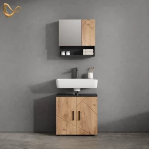 Badmöbel-Set Ronco Goldkraft Eiche/Anthrazit 2 Teile, Unterschrank 60 cm livinity®