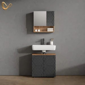 Badmöbel-Set Ronco Anthrazit mit Wabenstruktur 2 Teile, Unterschrank 60 cm livinity®