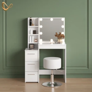 Schminktisch Ivera Weiß mit LED Beleuchtung und Hocker livinity®