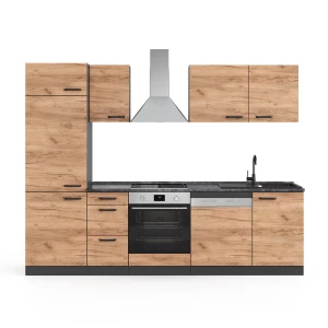 Küchenzeile Optima Goldkraft Eiche/Anthrazit 270 cm ohne Arbeitsplatte, mit Hochschrank Vicco