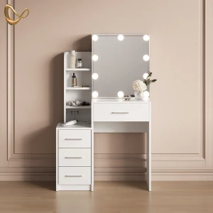 Schminktisch Loreta Weiß 80 cm mit LED Beleuchtung livinity®