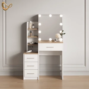 Schminktisch Loreta Weiß/Sonoma 80 cm mit LED Beleuchtung livinity®