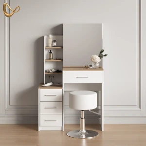 Schminktisch Loreta Weiß/Sonoma 80 cm mit Hocker livinity®