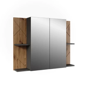 Badeværelsesspejlskab Irma Antracit/Gylden eg 100 x 75 cm med 2 døre Vicco