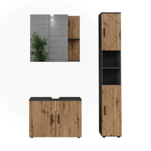Ensemble de meubles de salle de bain Irma Anthracite/Chêne de force doré 3 pièces Vicco