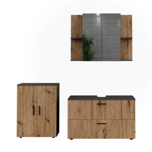 Badmöbel-Set Irma Anthrazit/Goldkraft Eiche 3 Teile Vicco