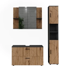 Badmöbel-Set Irma Anthrazit/Goldkraft Eiche 3 Teile Vicco