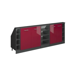 Szafka kuchenna na dach skośny R-Line Czerwony połysk 210 cm Zestaw 5 sztuk Vicco
