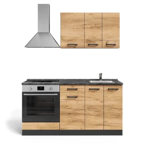 Jednolôžková kuchyňa R-Line Goldkraft dub/antracit 160 cm so skrinkou na rúru a drezom bez PD Vicco