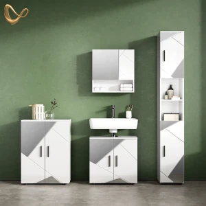 Badmöbel-Set Ronco Weiß Hochglanz mit Einsätzen 4 Teile, mit Hochschrank und Kommode livinity®