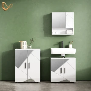 Badmöbel-Set Ronco Weiß Hochglanz mit Einsätzen 3 Teile, mit Unterschrank 60 cm livinity®
