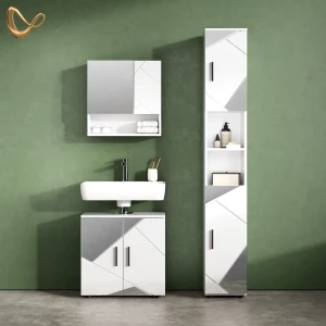 Badmöbel-Set Ronco Weiß Hochglanz mit Einsätzen 3 Teile, mit Hochschrank livinity®