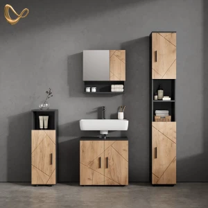 Badmöbel-Set Ronco Goldkraft Eiche/Anthrazit 4 Teile, mit Hochschrank livinity®